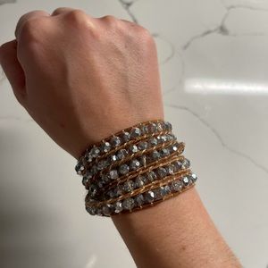 Victoria Emerson Silver Bead and Tan Twine Wrap Bracelet